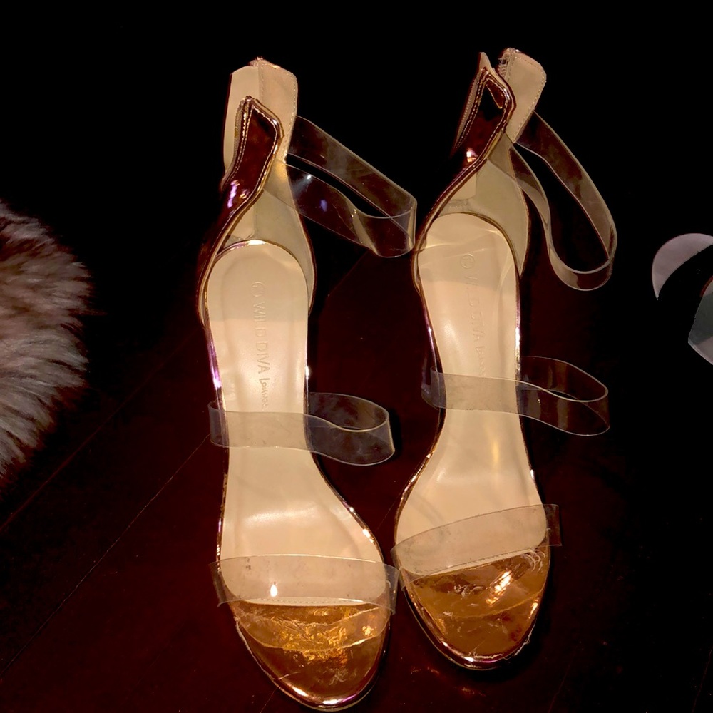 Rose Gold Block Heal Sandals.